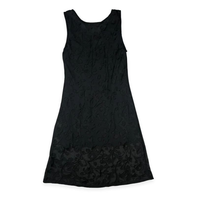 Vintage 80s 90s Black Sheer Floral Sleeveless Dress 8