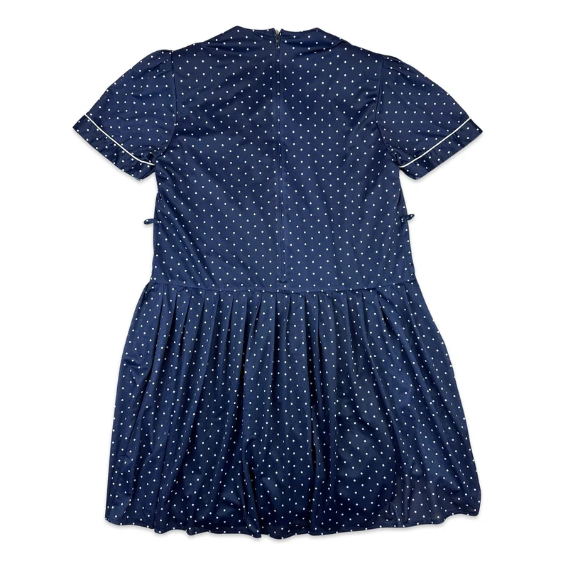 80s Vintage Navy Polka Dot Dress 18