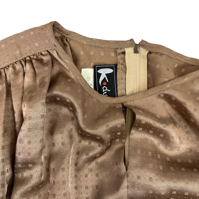 80s Vintage Beige Silky Maxi Dress 10