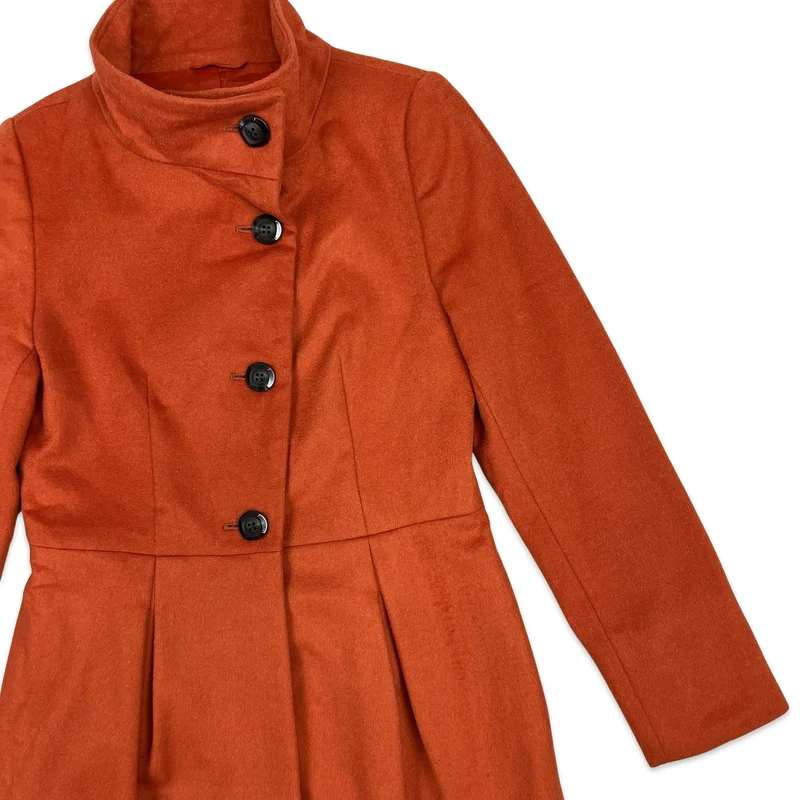 Vintage Y2K Vaggio Blu Wool Midi Coat Burnt Orange 6 8