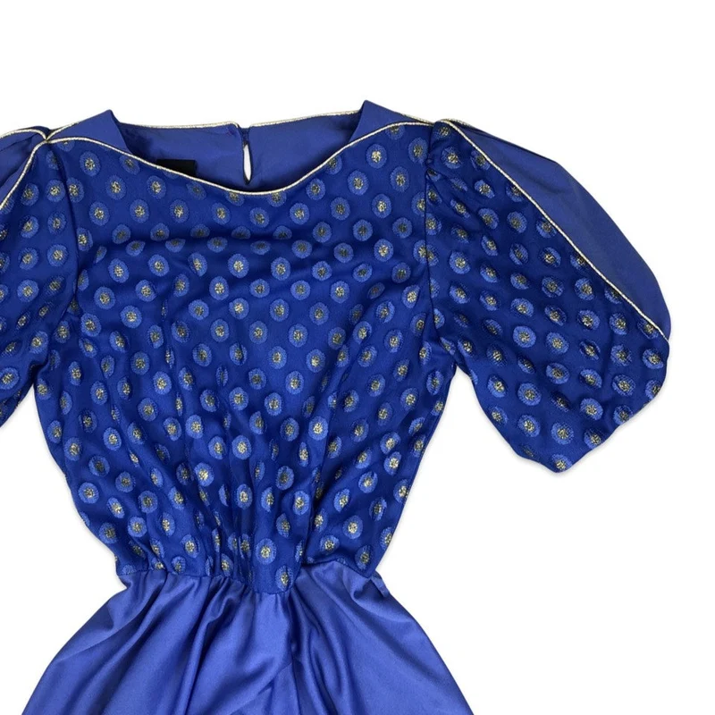 Vintage Blue and Gold Lurex Dress 10 12 14