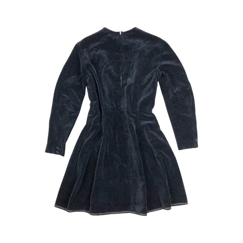 Vintage Black Velvet Long Sleeved Dress 8 10