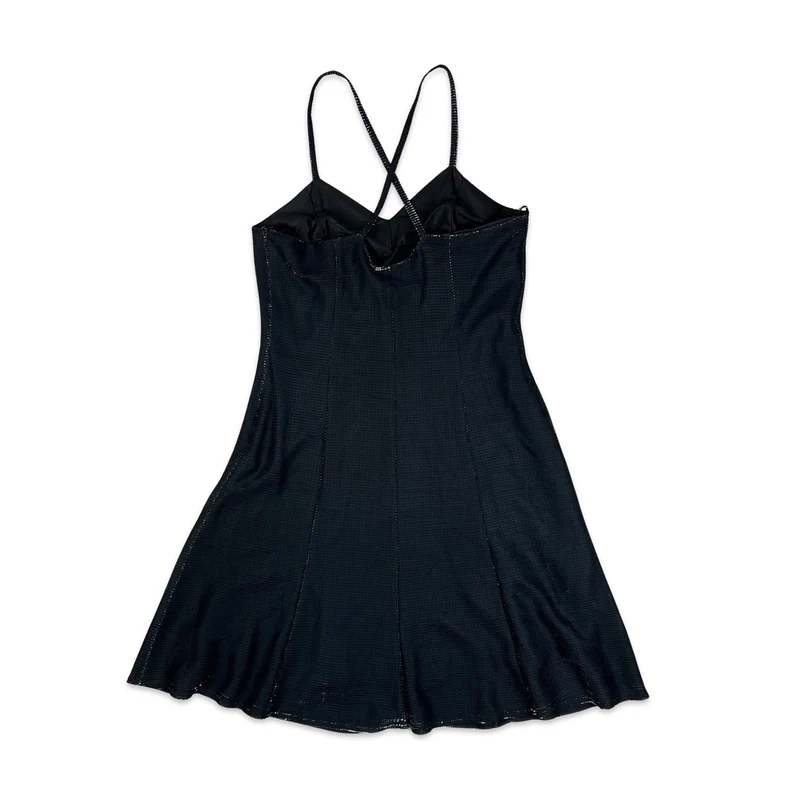 Vintage 90s Skater Dress Black Silver 10 12 14