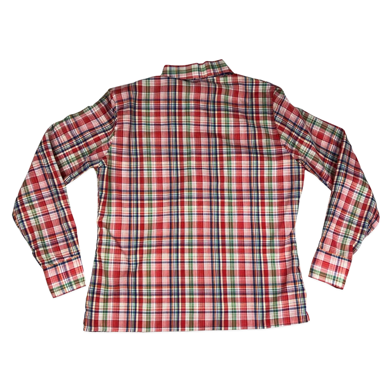 Vintage 70s Blue, Red and Green Plaid Button-up Blouse 16