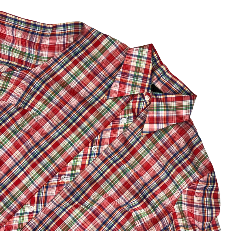 Vintage 70s Blue, Red and Green Plaid Button-up Blouse 16