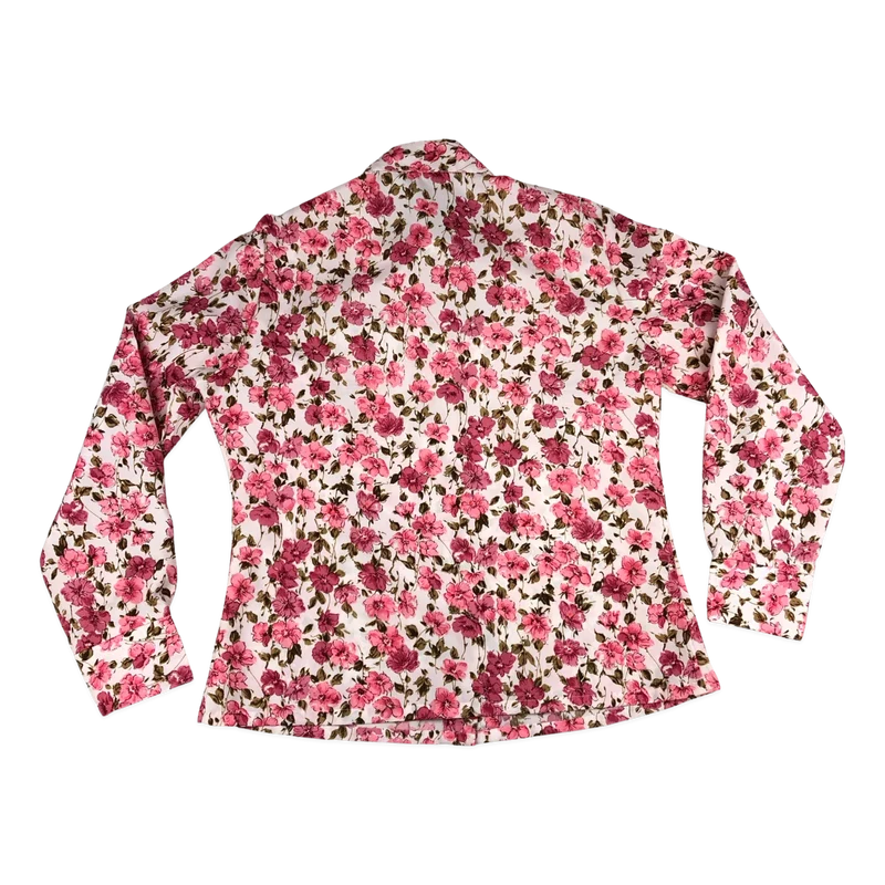 Vintage 70s Pink Floral Print Long Sleeve Blouse 16