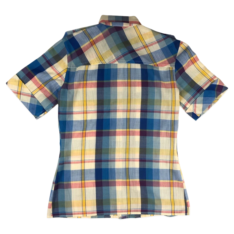 Vintage 70s Blue Red and Yellow Plaid Blouse 8