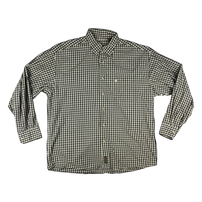 Vintage Timberland Brown White Checked Plaid Long Sleeve Button Up Casual Shirt XXL