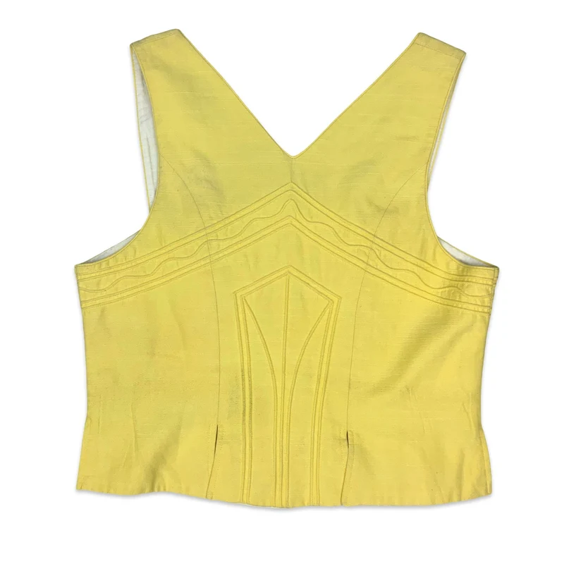 80s Yellow Button Up Bustier Crop Top 12 14