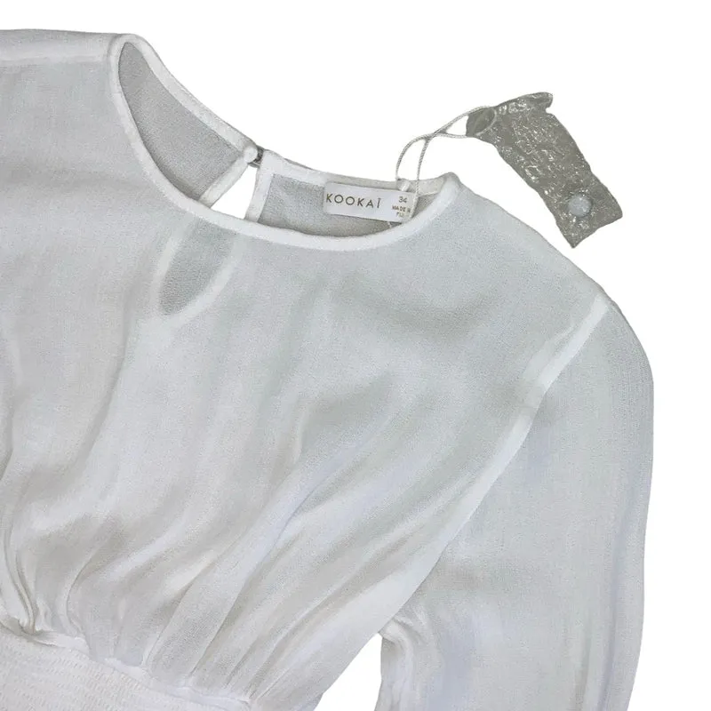 Vintage Y2k ‘Kookaï’ White Frill Long Sleeve Shirred Boho Blouse 4 XS