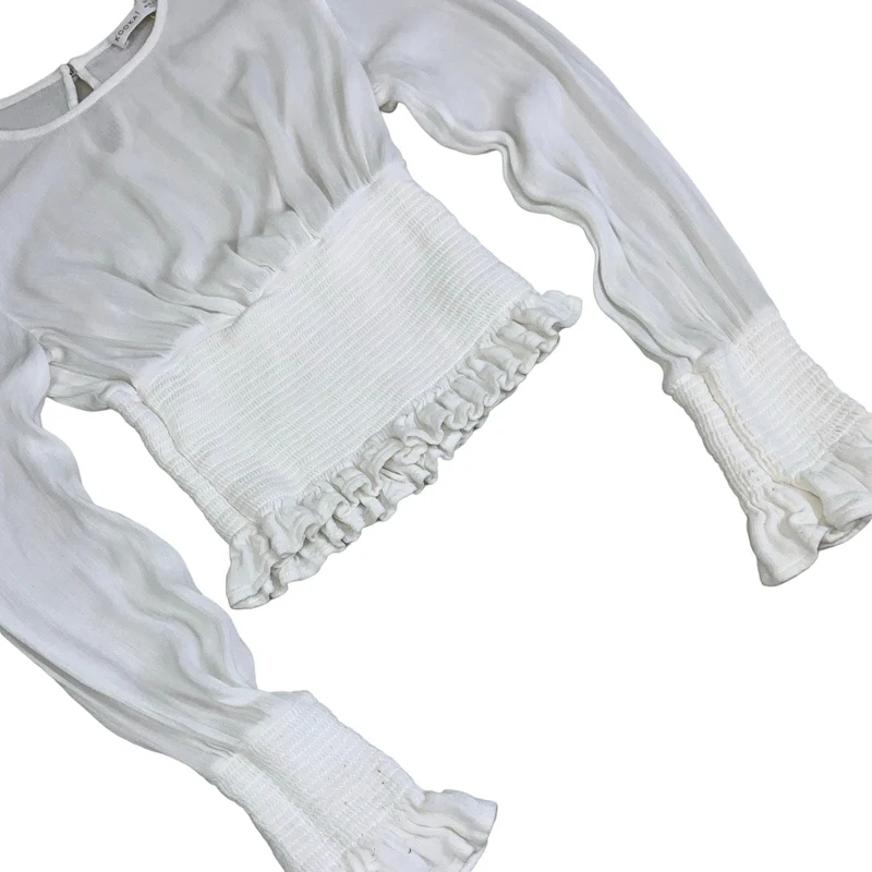 Vintage Y2k ‘Kookaï’ White Frill Long Sleeve Shirred Boho Blouse 4 XS
