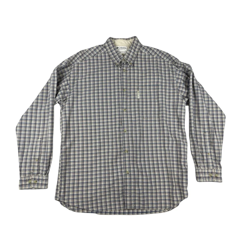 Vintage Columbia Blue and Brown Plaid Flannel Shirt XXL