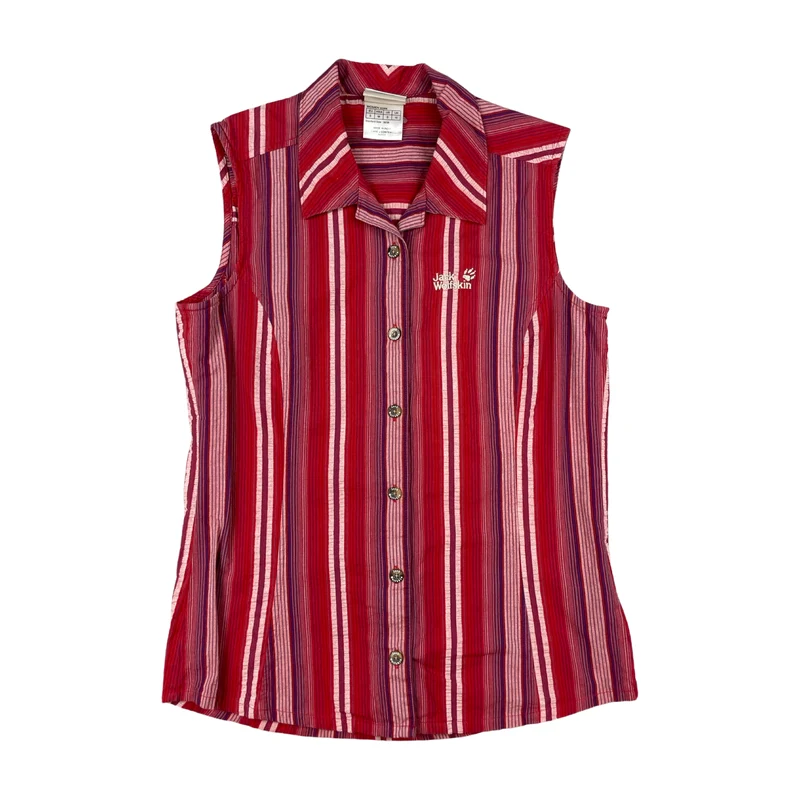 Vintage Y2K Jack Wolfskin Women Red Striped Casual Sleeveless Shirt Small UK 10