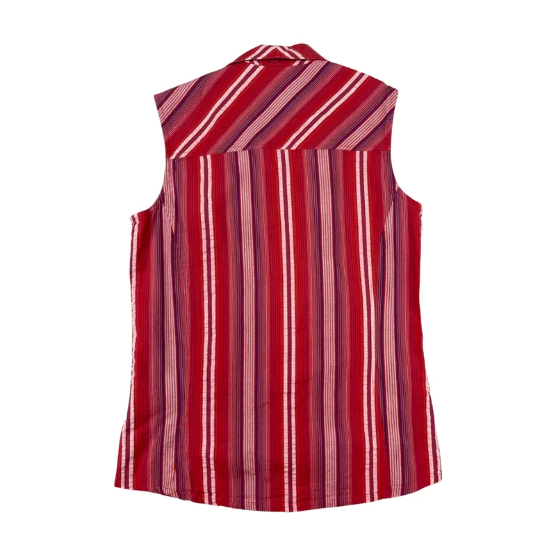 Vintage Y2K Jack Wolfskin Women Red Striped Casual Sleeveless Shirt Small UK 10
