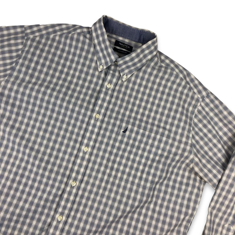 Vintage Nautica Blue and White Plaid Shirt Size 3XL