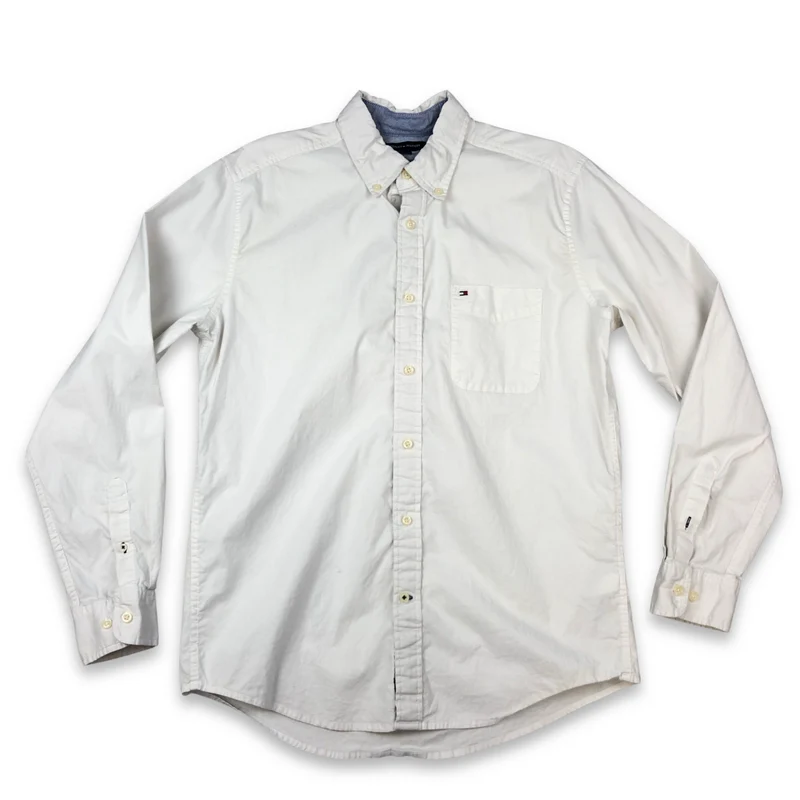 Vintage Tommy Hilfiger Plain White Button-Up Long Sleeve Casual Formal Shirt XL