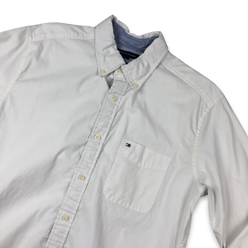 Vintage Tommy Hilfiger Plain White Button-Up Long Sleeve Casual Formal Shirt XL