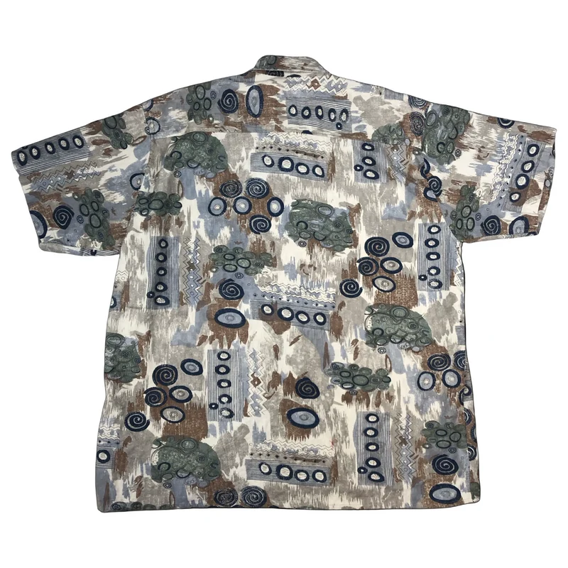 Vintage Abstract Crazy Pattern Printed Linen Short Sleeved Shirt 2XL