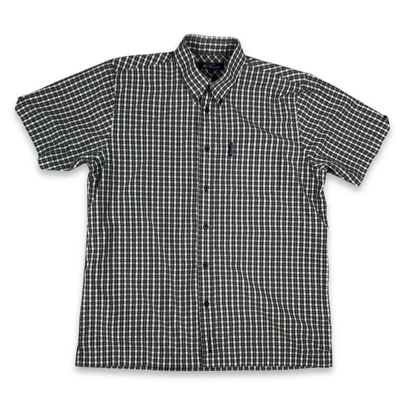 Vintage Ben Sherman Grey and White Plaid Short Sleeved Shirt XL