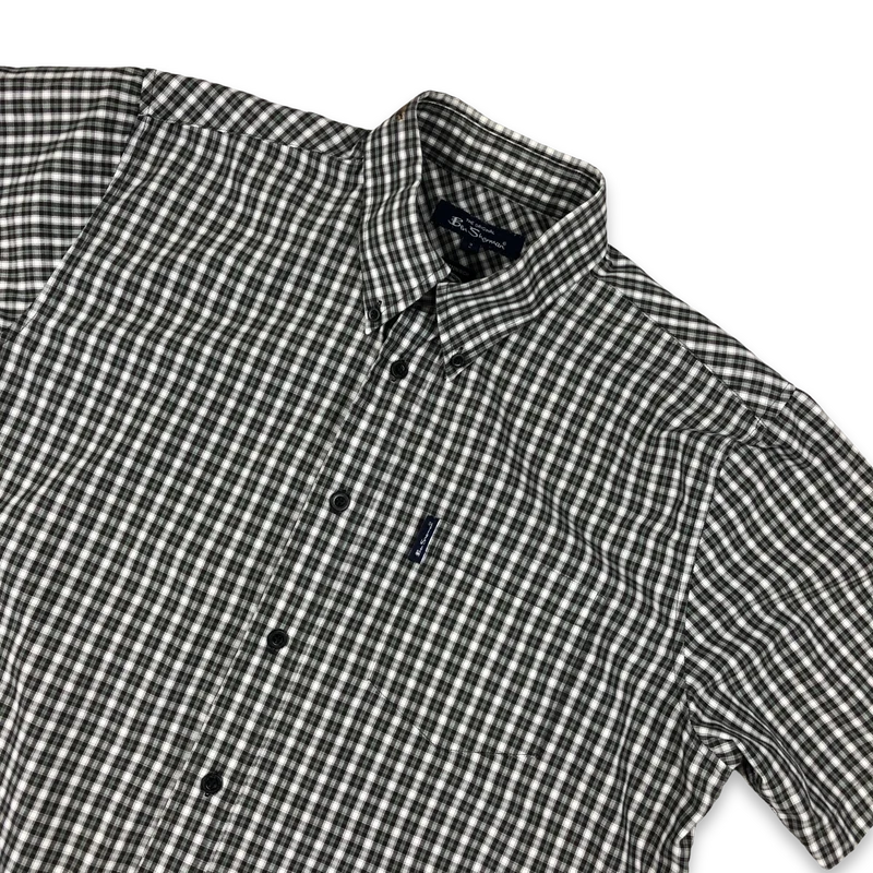 Vintage Ben Sherman Grey and White Plaid Short Sleeved Shirt XL