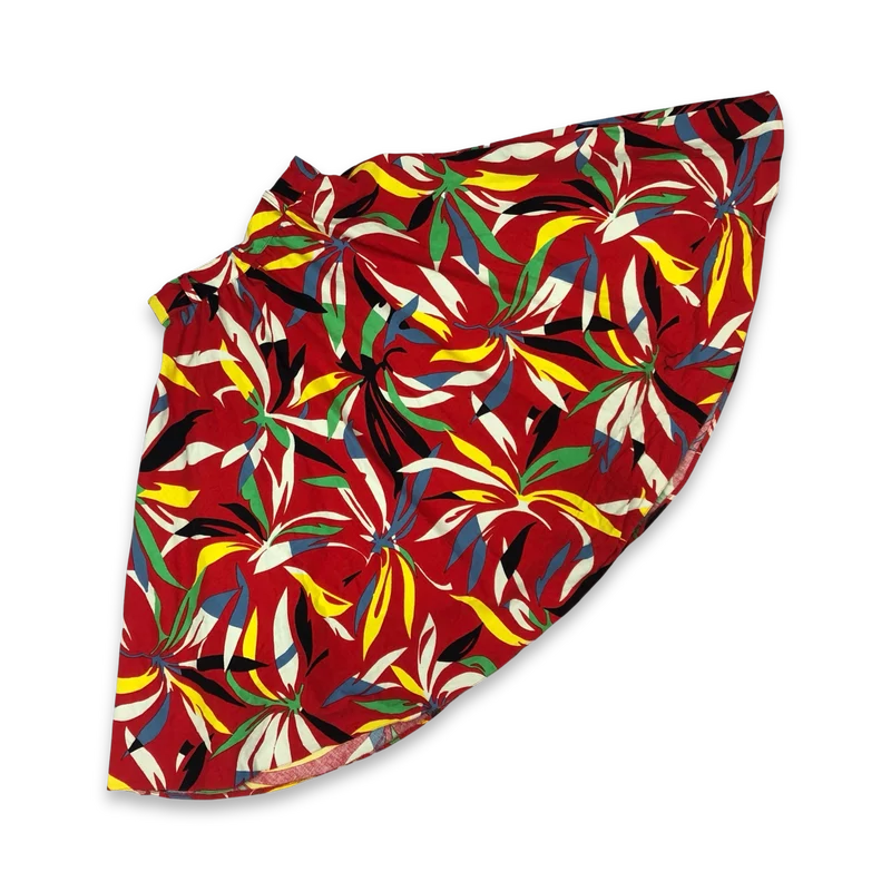 Vintage 80s Cotton Red Loud Floral Patterned Full Circle Skirt 4