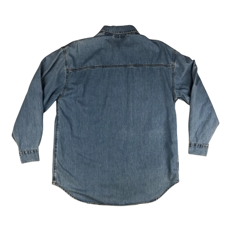 Vintage 80s Women's Embroidered Flower Denim Shirt 16