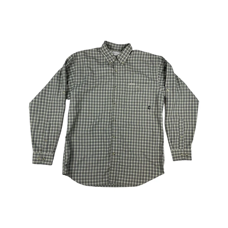 Vintage 1990s Columbia Grey Plaid Check Button-Up Long Sleeve Casual Shirt XL