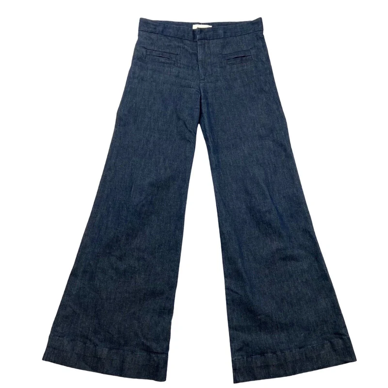 Chloe 00s Y2K Indigo Blue Denim Designer Wide Leg Jeans W32 L33 UK 14