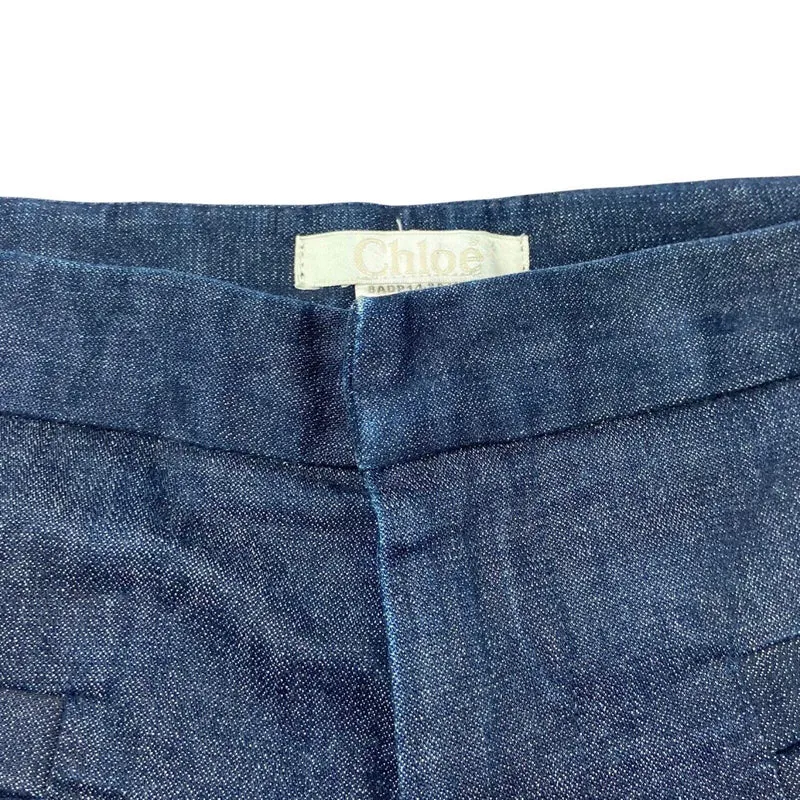 Chloe 00s Y2K Indigo Blue Denim Designer Wide Leg Jeans W32 L33 UK 14