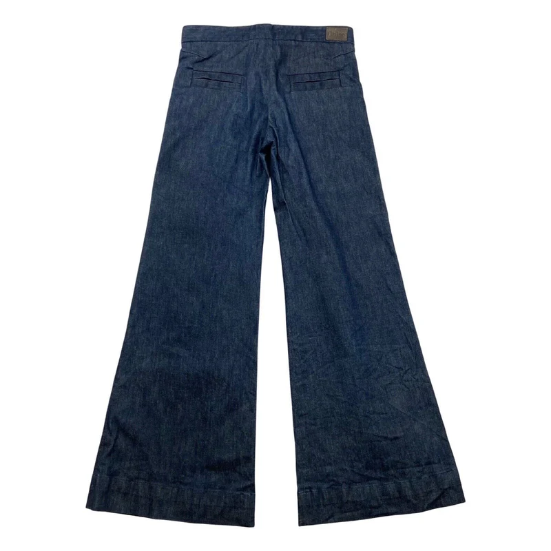 Chloe 00s Y2K Indigo Blue Denim Designer Wide Leg Jeans W32 L33 UK 14