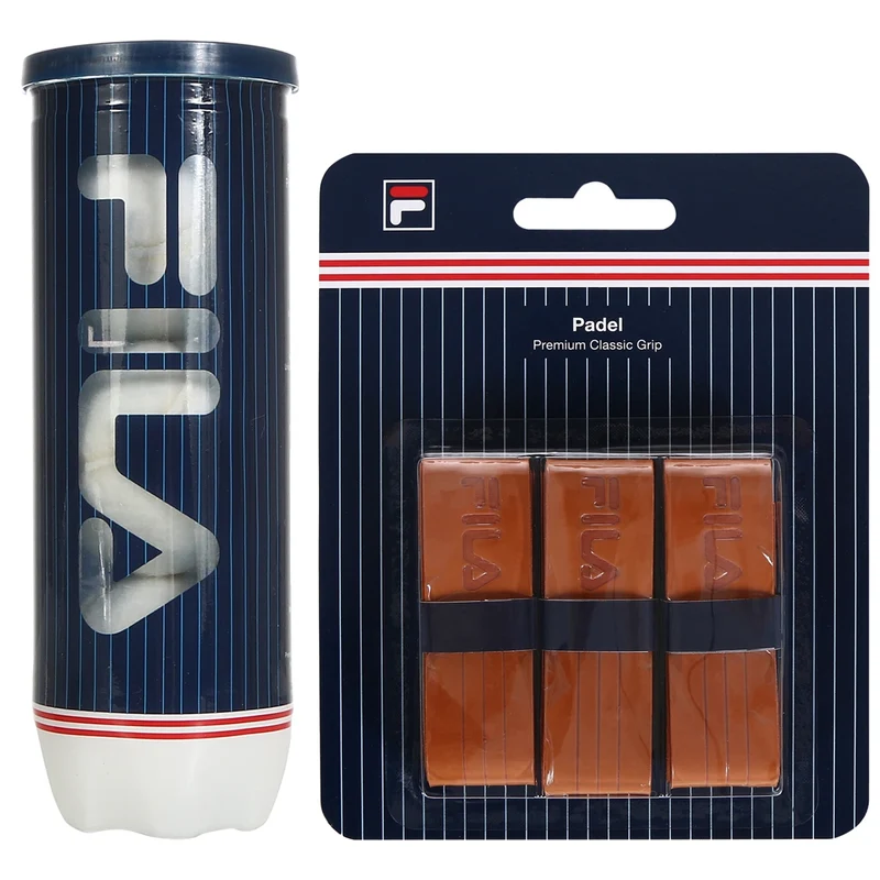 TUBE DE 3 BALLES PADEL FILA + PAQUET DE 3 SURGRIPS FILA