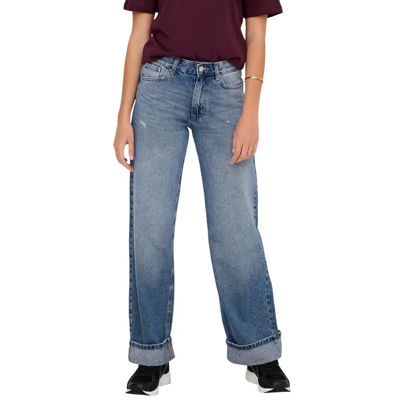 Only Jean large en coton bleu pour femme
