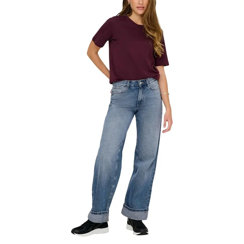 Only Jean large en coton bleu pour femme