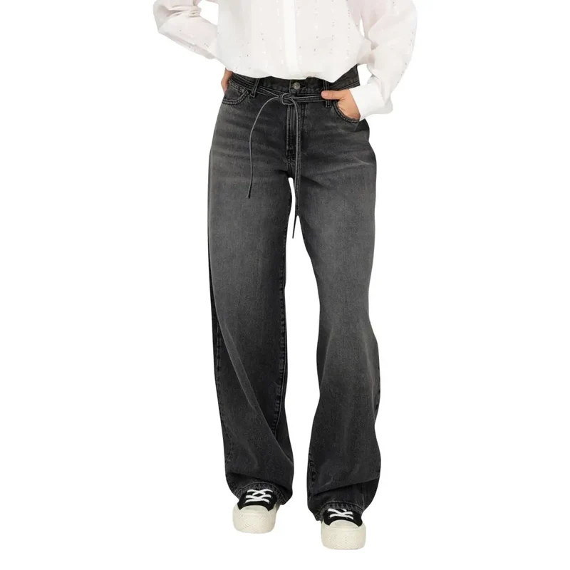 Only Jean droit noir en coton pour femme