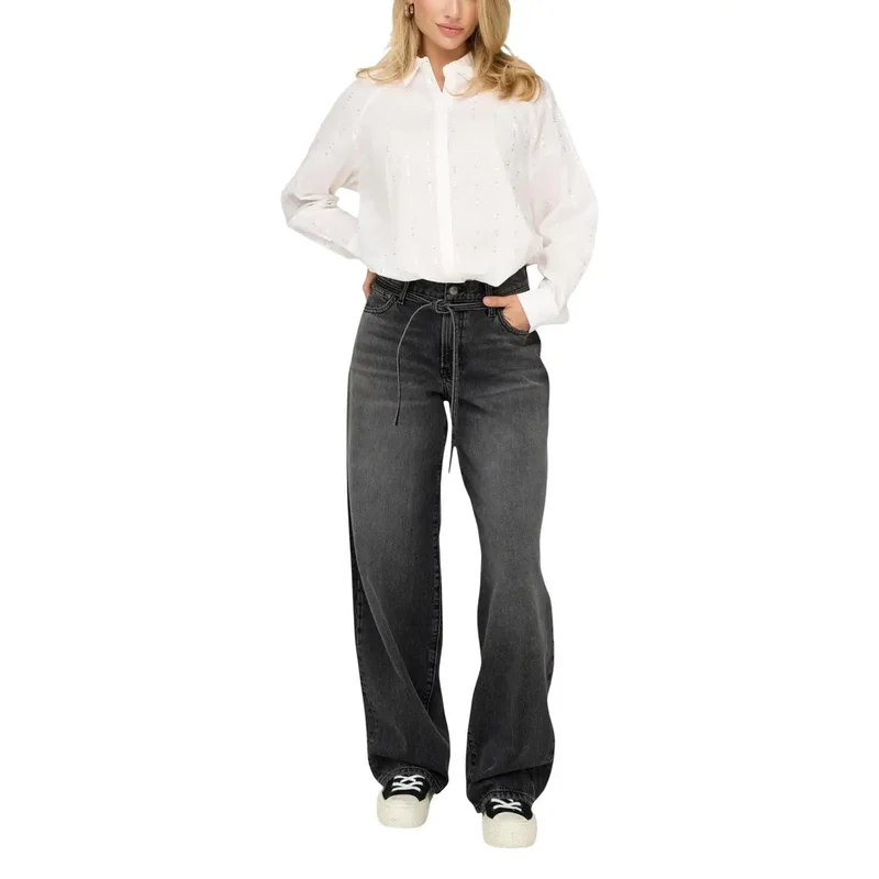 Only Jean droit noir en coton pour femme