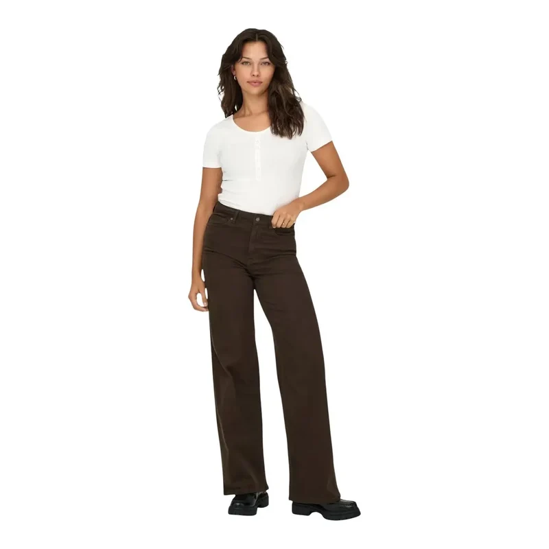 Only Jean large en coton marron pour femme