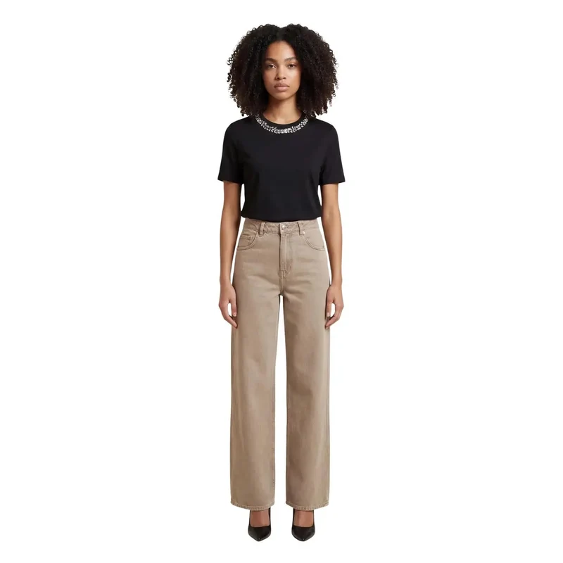 Only Jean en coton beige pour femme, printemps-été