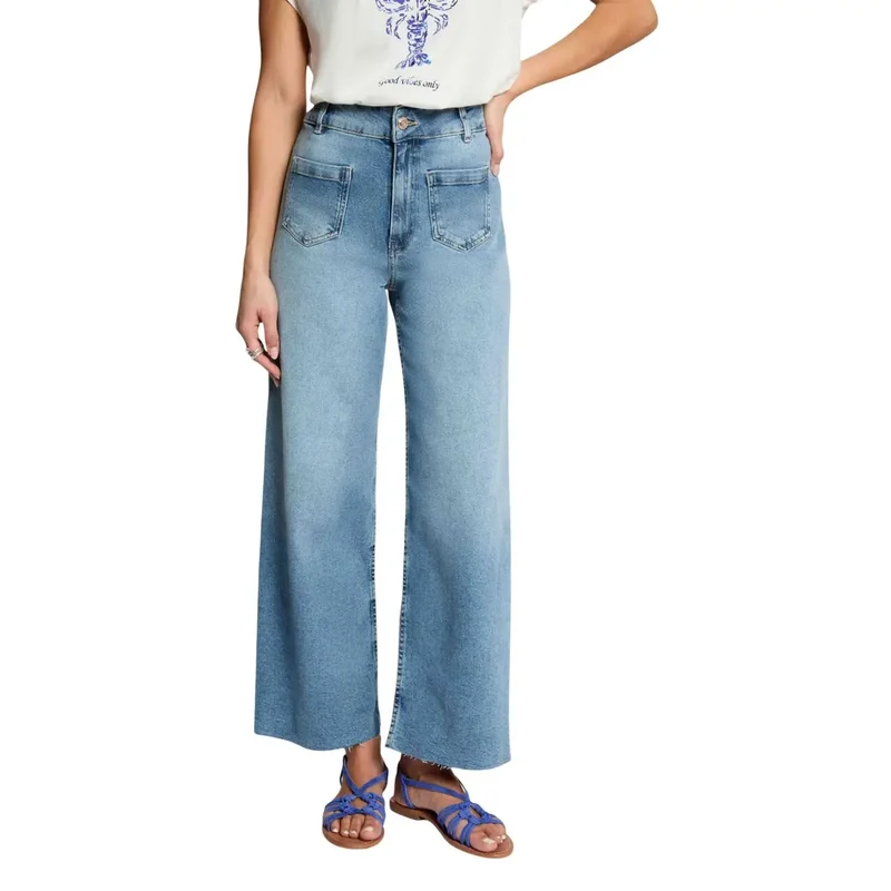 Jean en denim bleu coton Morgan pour femme, effet usé