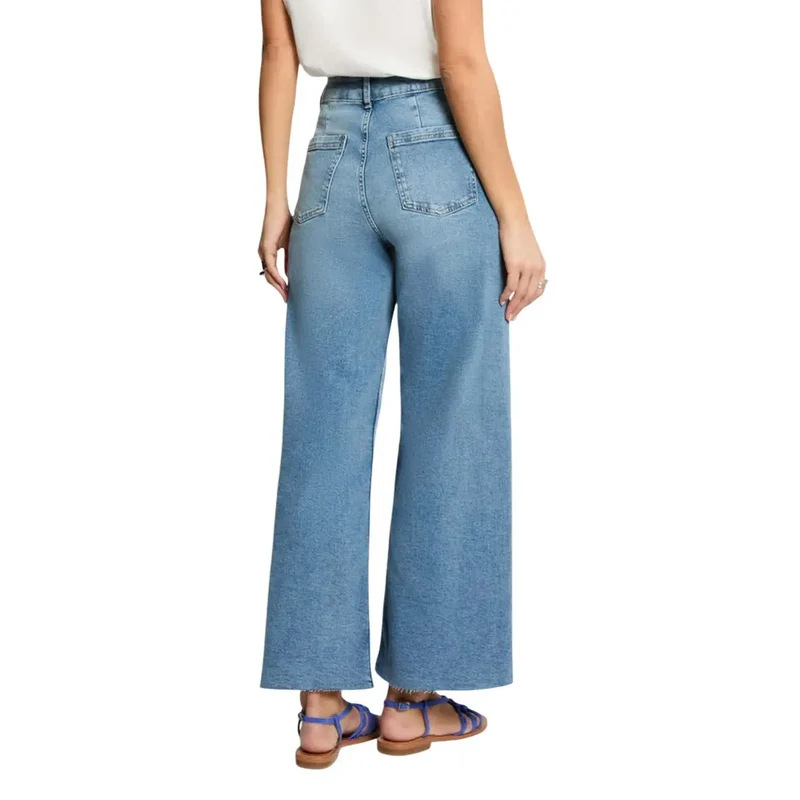 Jean en denim bleu coton Morgan pour femme, effet usé
