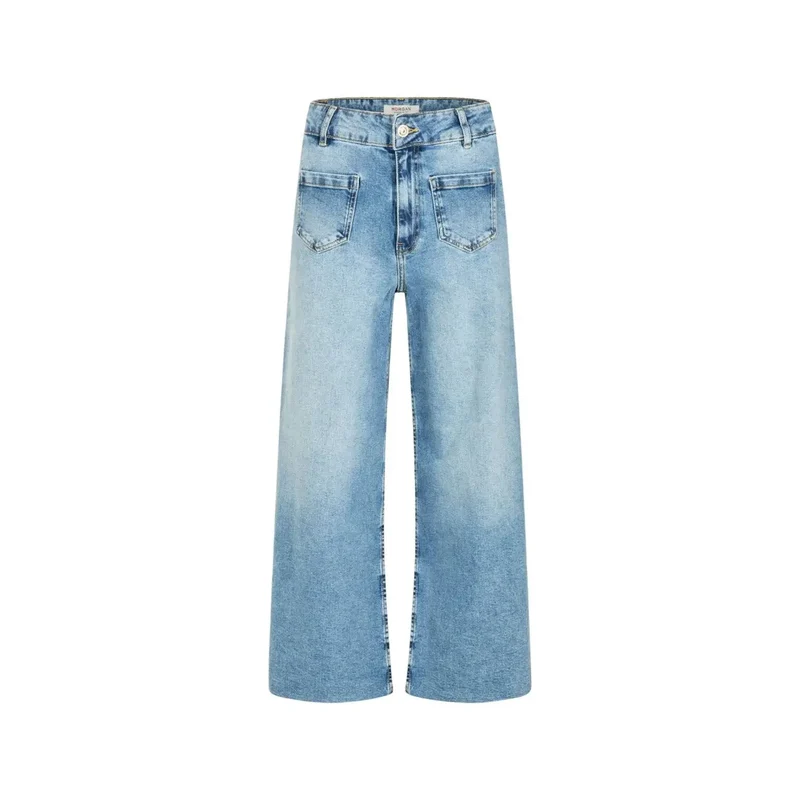 Jean en denim bleu coton Morgan pour femme, effet usé