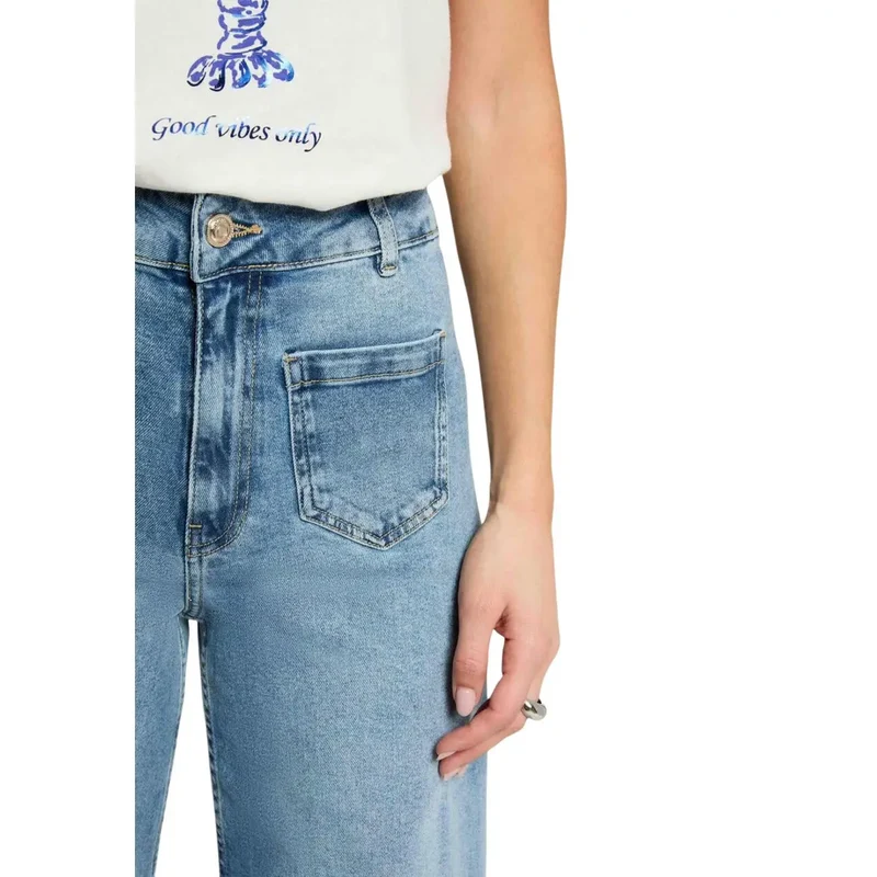 Jean en denim bleu coton Morgan pour femme, effet usé