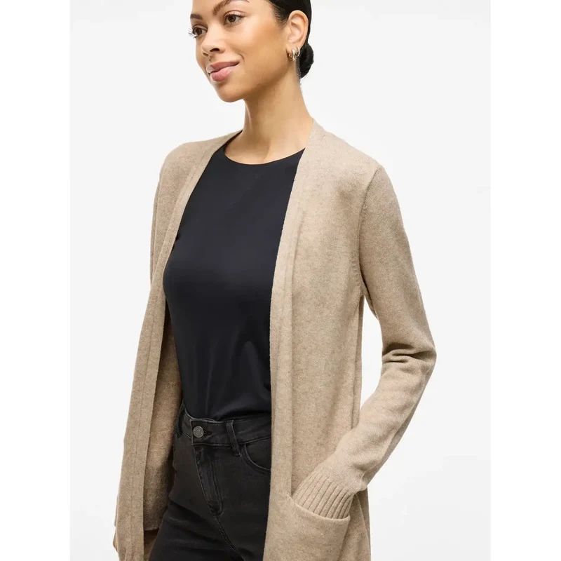 Gilet beige Vila pour femme, en viscose mélangée, avec poches