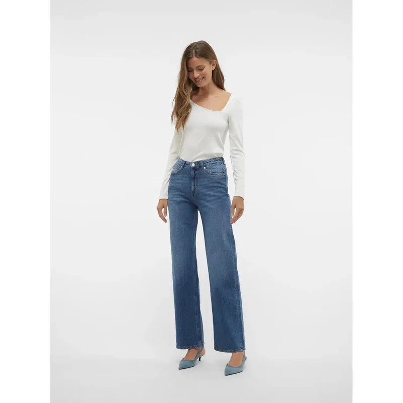 Vero Moda Jean en denim bleu en coton mélangé pour femme