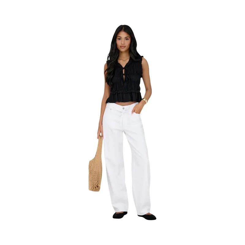 Only Jean droit pour femme, blanc, en coton denim