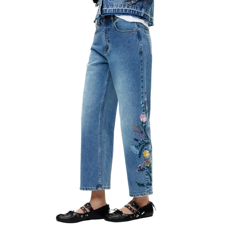 Jean en denim Desigual pour femme, bleu en coton à motif floral.