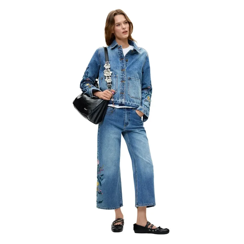 Jean en denim Desigual pour femme, bleu en coton à motif floral.