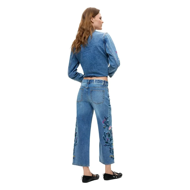 Jean en denim Desigual pour femme, bleu en coton à motif floral.
