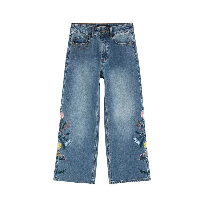 Jean en denim Desigual pour femme, bleu en coton à motif floral.