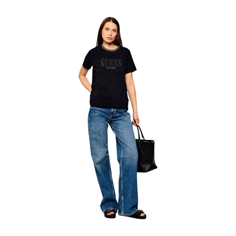 Guess Jean large en coton bleu pour femme