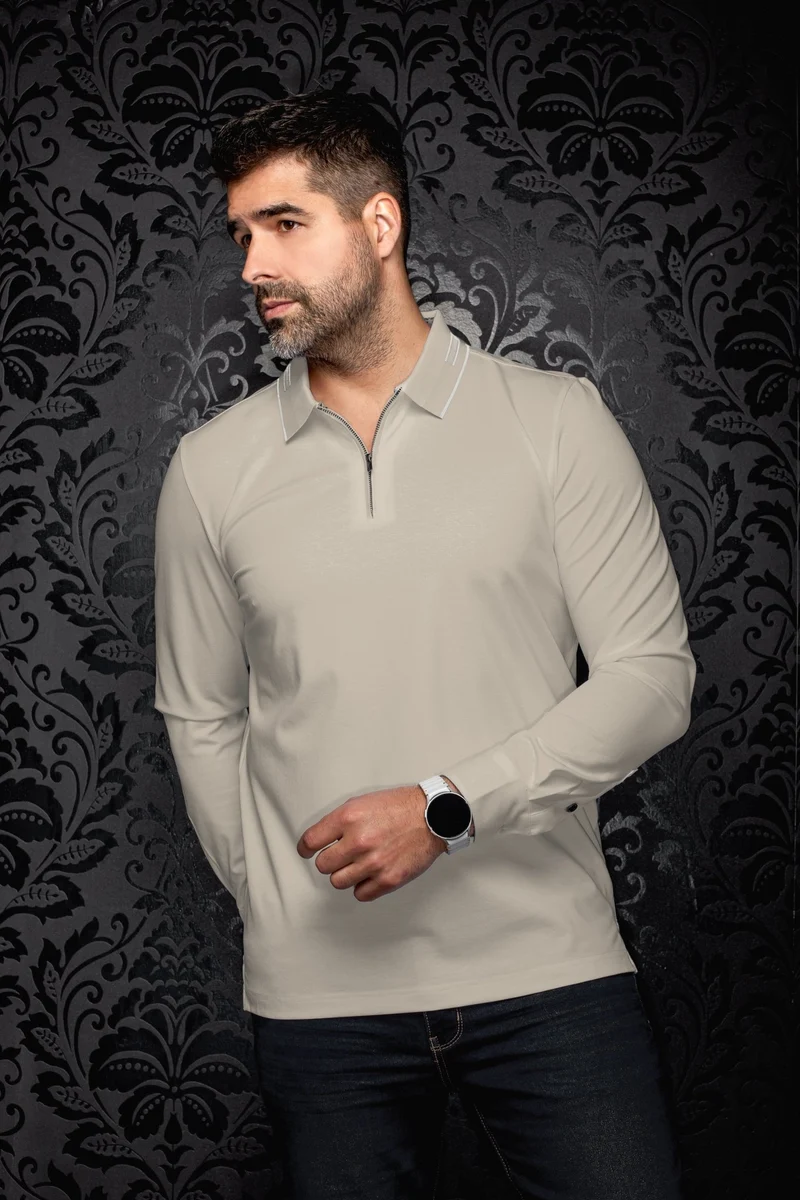 POLO MANCHES LONGUES | AVENOR, Stone